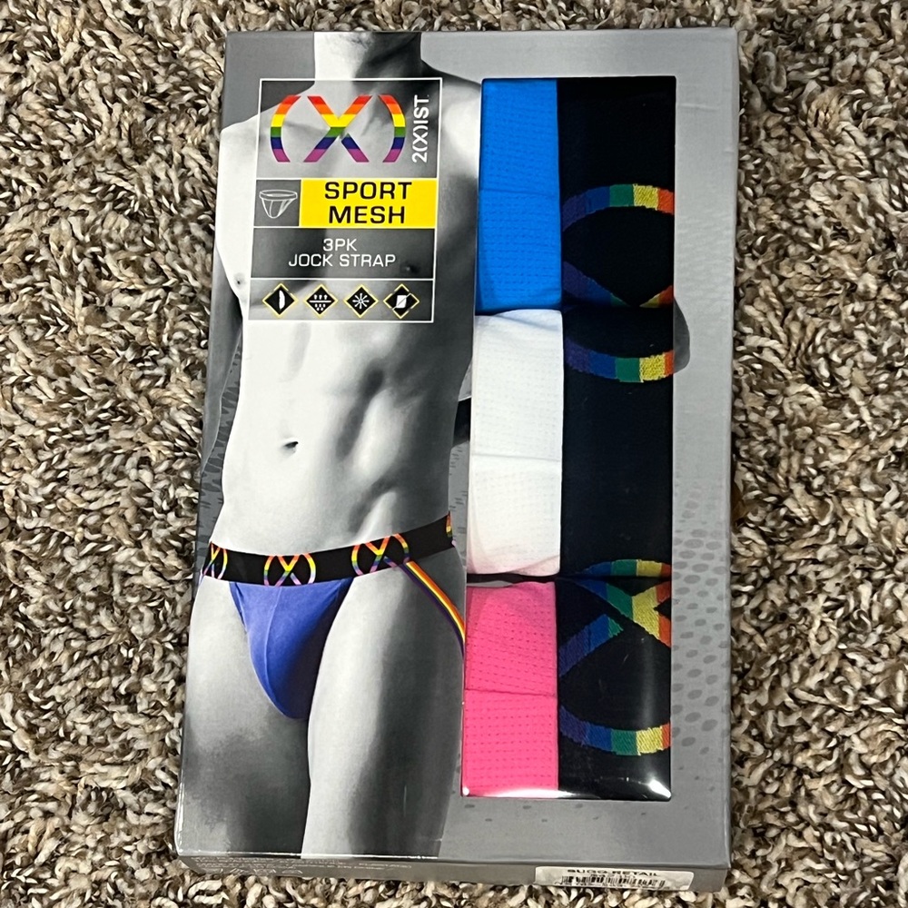 2xist Sport Mesh Jock Strap 3-Pack - Blue, White, Pink